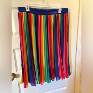 Rainbow Midi Chiffon Pleated Skirt